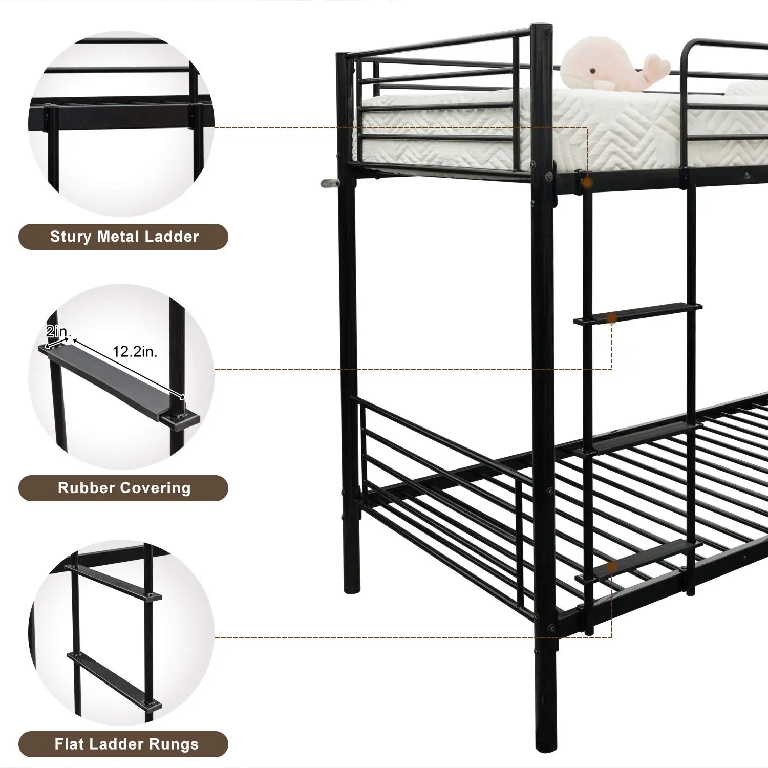 Bunk Bed Twin Over Twin /Teens/Adults Heavy Duty 2 Decker Bed with Flat Ladder and 13 inches High, Customized image 3