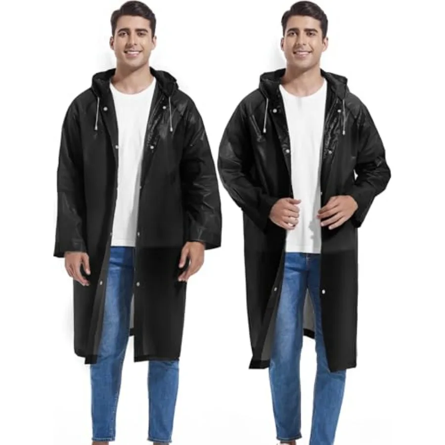 

2-Pack Reusable Rain Ponchos for Adults, Raincoats Emergency for Women/Men with Drawstring and Sleeves