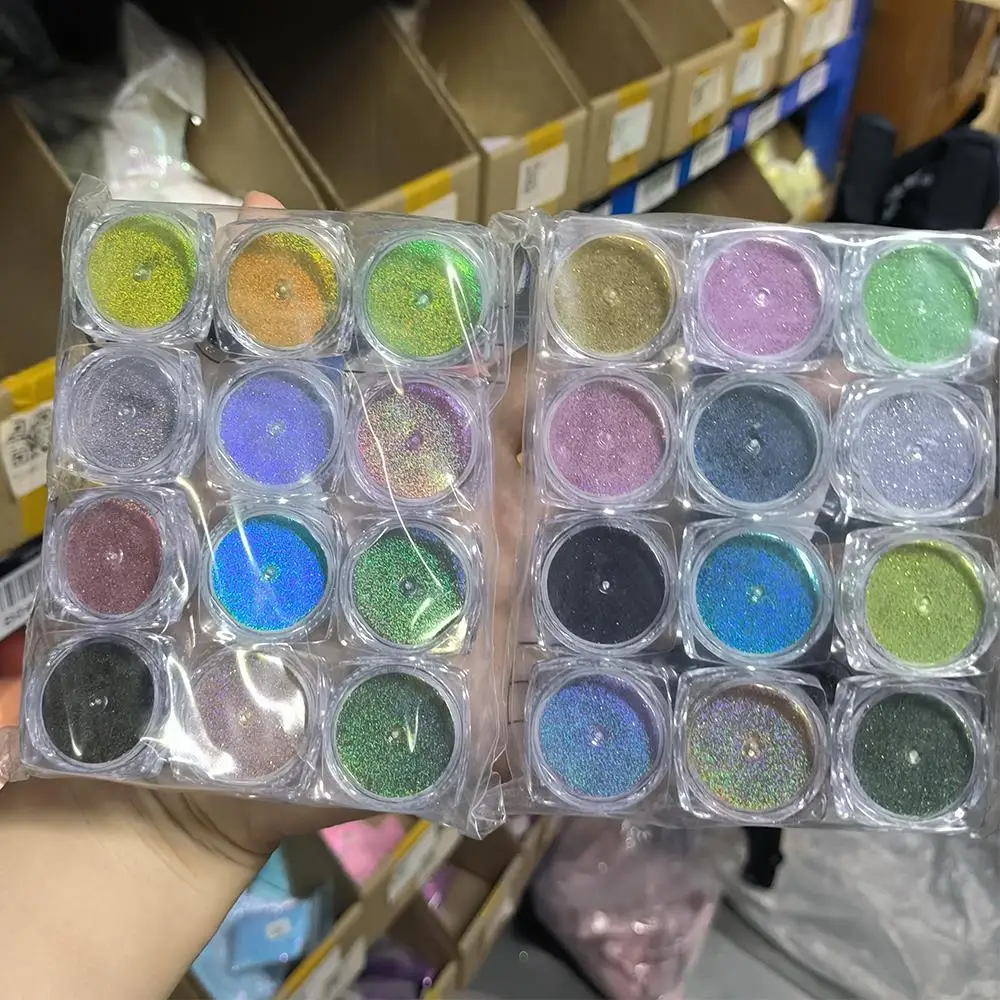 12 لون/مجموعة مسحوق أظافر ليزر متألق فائق النعومة ثلاثي الأبعاد من الكروم الصباغ الغبار لزينة عيد الميلاد والمهرجانات