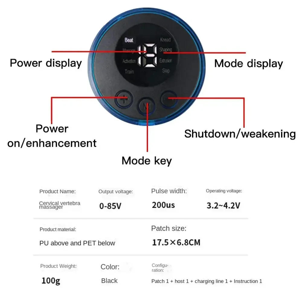 Lcd Display Ems Nek Massage Elektrische Massager Cervicale Nek Rug Patch 8 Mode Puls Spierstimulator Draagbare Verlichting Pijn