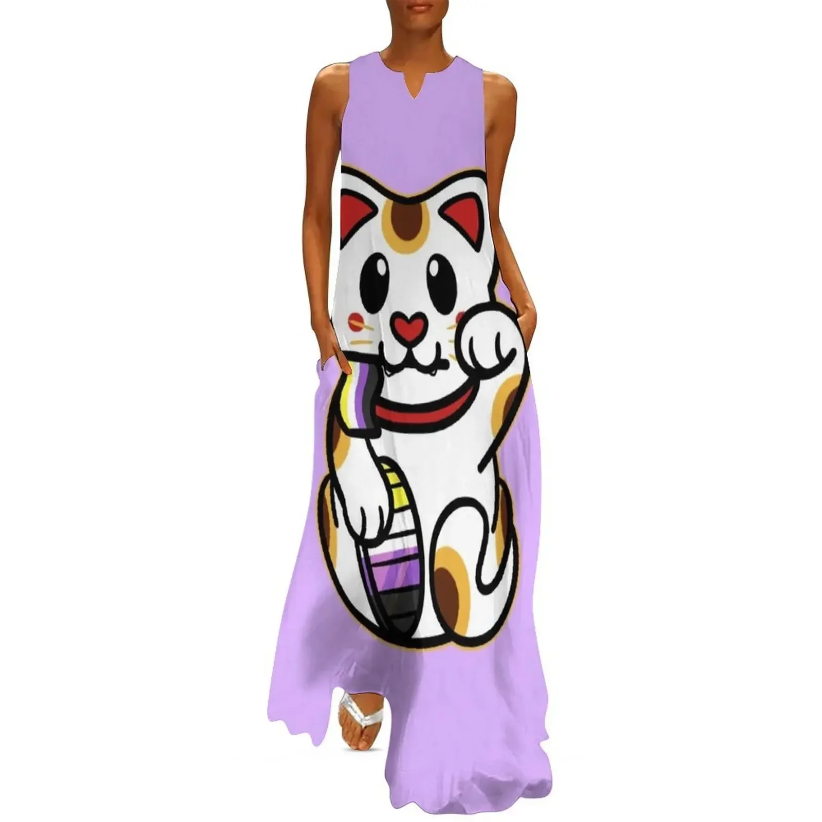 

LGBTQ+ Pride Lucky Cat - Nonbinary Long Dress clothes chic and elegant woman dress elegant women's sets Dress