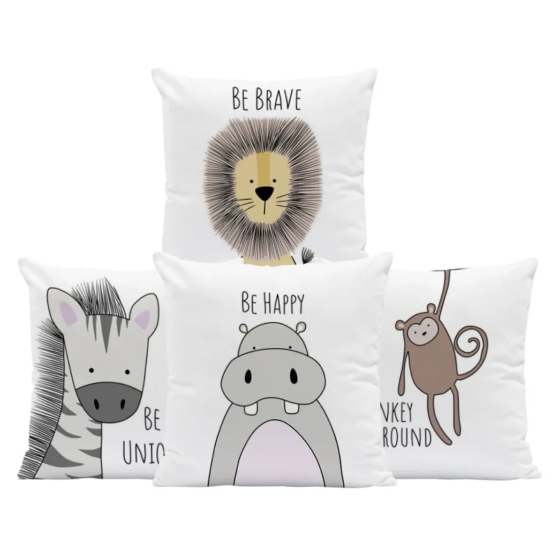 Cute Animal Pillow Case Hippo Lion Pillowcases for Pillows Double Bed Boy Kids Girl Bed Bedroom Decoration Luxury Pillow Cover