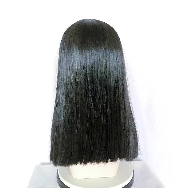 Mid-length straight hair black synthetic wig - Halloween party cosplay role-playing wig - High-quality silk daily wig set