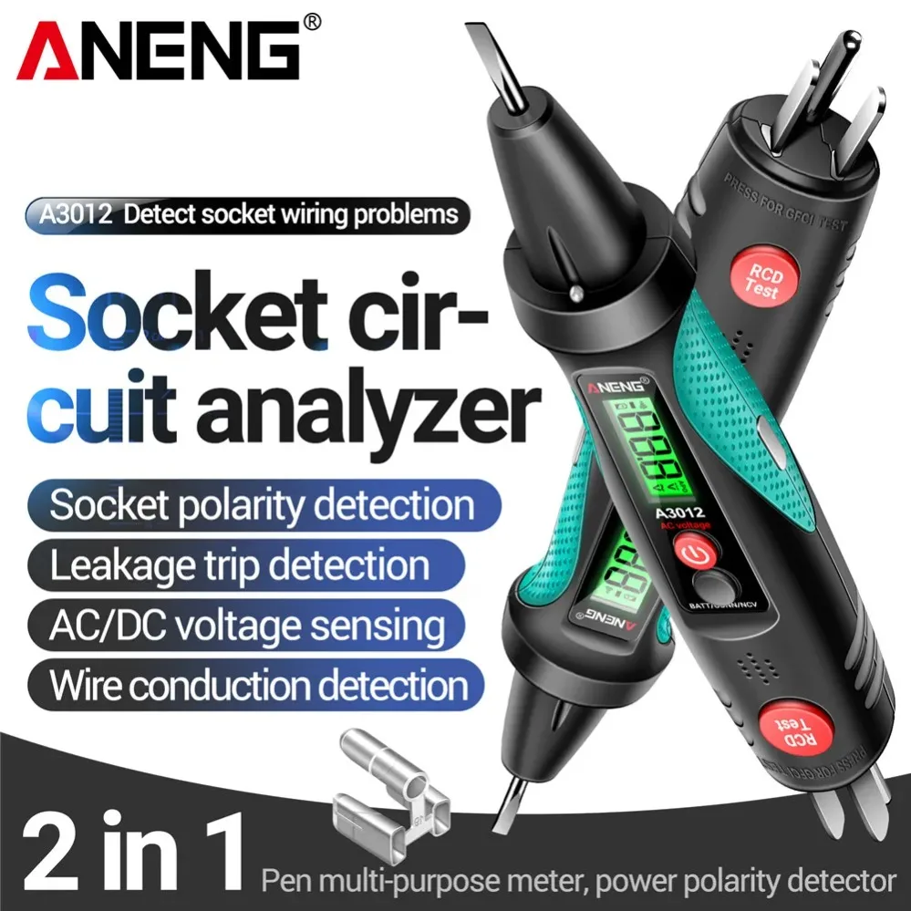 

Тестер электрических цепей ANENG A3012, детектор полярности розеток, тестер напряжения AC/DC, детектор обесточивания цепи, инструменты для электриков