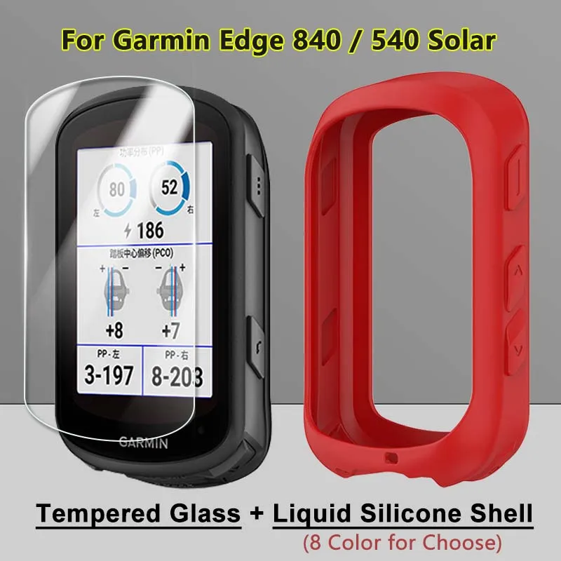 Tempered Glass + Soft TPU Shell For Garmin Edge 540 840 Cycling Computer Full Cover Screen Protector Film Liquid Silicone Case