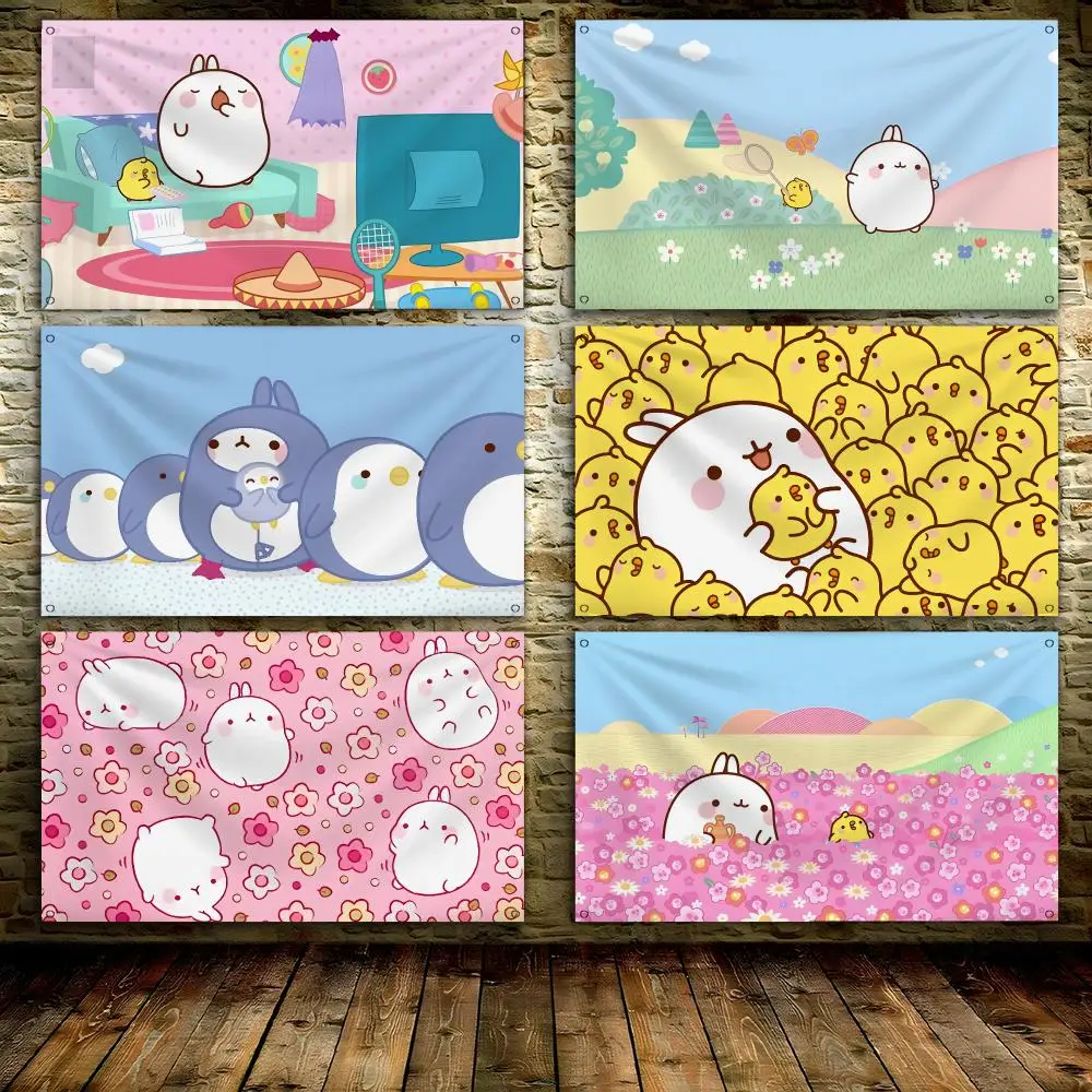 Niedliche M-Molangs-Flaggen, individuelles Wandbehang-Hintergrundkunstbanner für Schlafzimmer, Wohnzimmer, Außenbereich, Dekoration