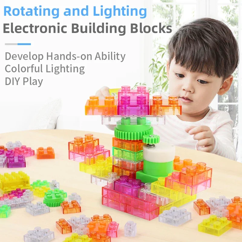 

Electric Building Blocks Light Children's Assembly Insertion Teaching AIDS Electronic Rotating Luminous Building Blocks