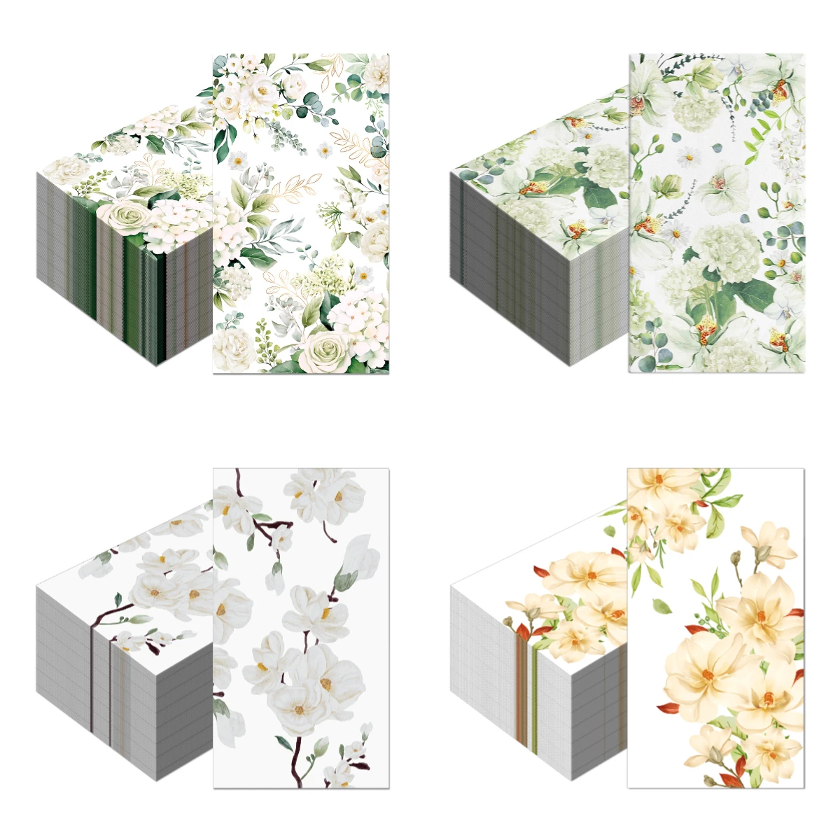 20/40/60/80pcs White Rose Greenery Eucalyptus Floral Printed Disposable Paper Napkins for Wedding Birthday Table Decor Supplies