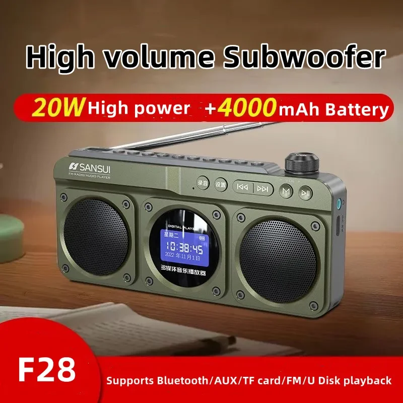 

SANSUI F28 Dual Speaker Wireless Bluetooth Radio for the Middle and Elderly Dedicated Lyrics Display Portable Recording TF USB