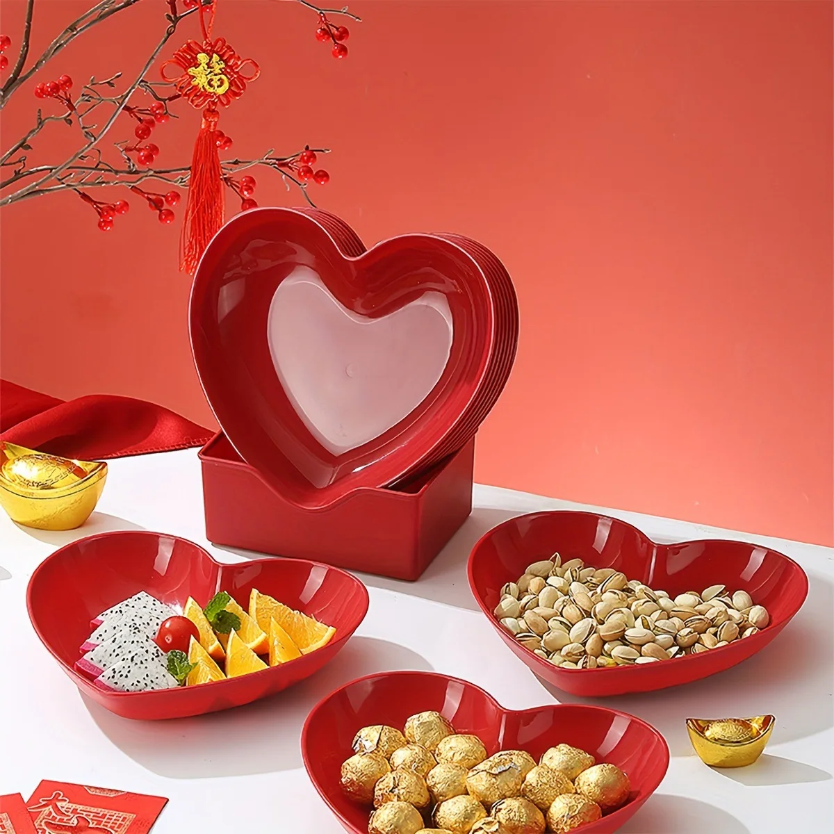 

Heart-Shaped Dinner Plate Set Festive Snack Platter, Candy, Nut, and Fruit Dish Perfect Party Home Decor