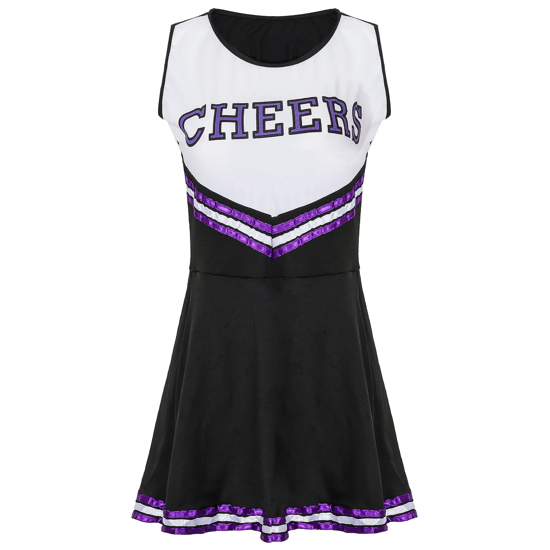 Traje de desempenho de palco Cheerleader para mulheres e meninas, partida esportiva, uniforme dançante torcendo, vestido colegial com pom