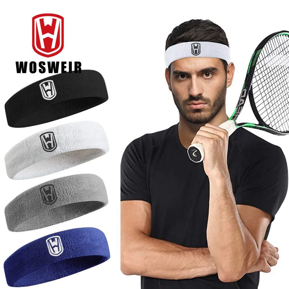 WOSWEIR Cotton Athletic Headband Elastic Sweatbands Women Men Basketball Sports Gym Fitness Sweat Band Volleyball Tennis