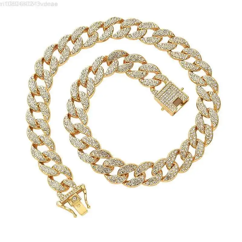 

Хип-хоп Iced Out Paved Rhinestones 15MM Полный Майами Бордюрная кубинская цепочка CZ Bling Рэперские ожерелья для мужчин Klejnot для мужчин Ювелирные изделия