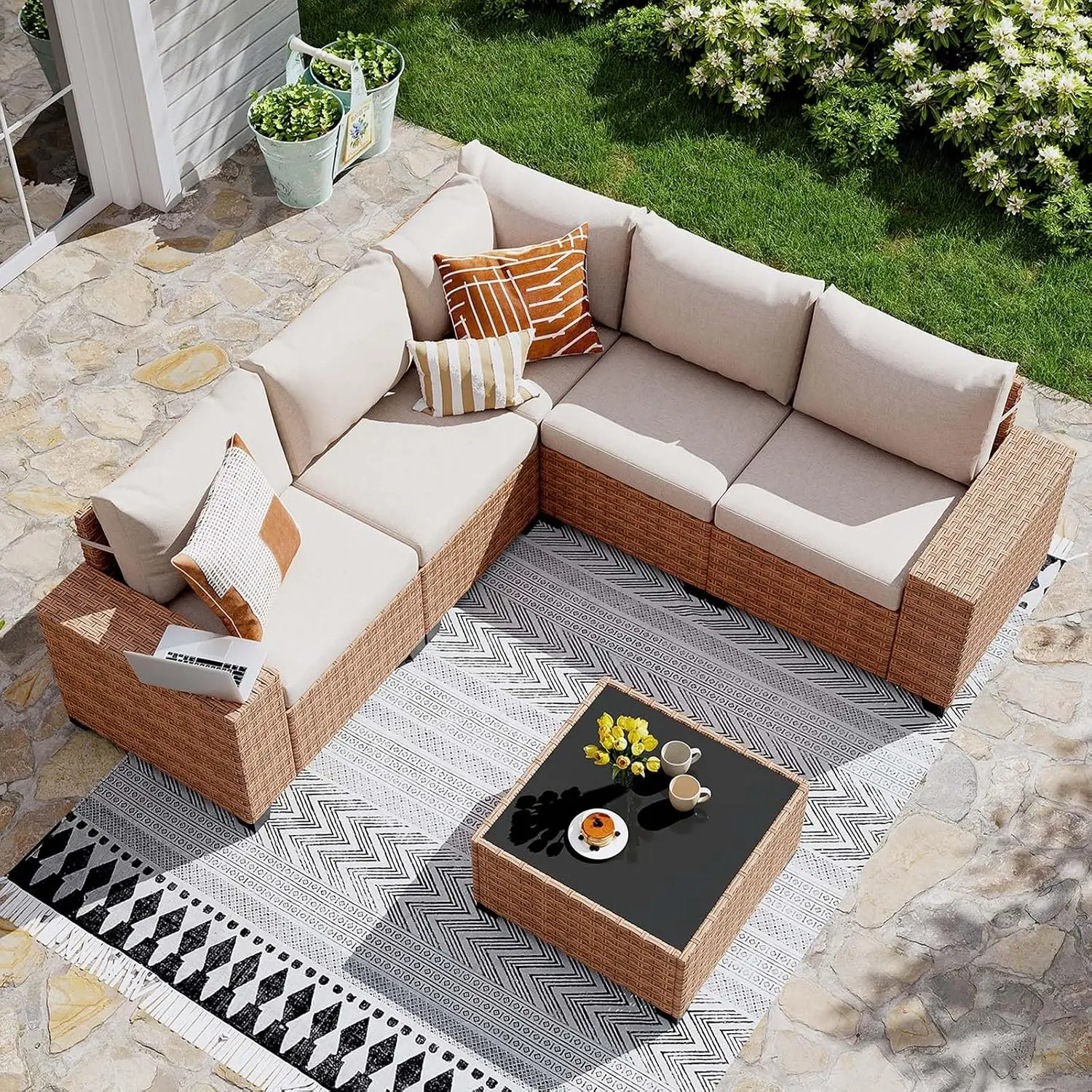 Outdoor Furniture L Shape - 6 PCS Patio Furniture Set, 8