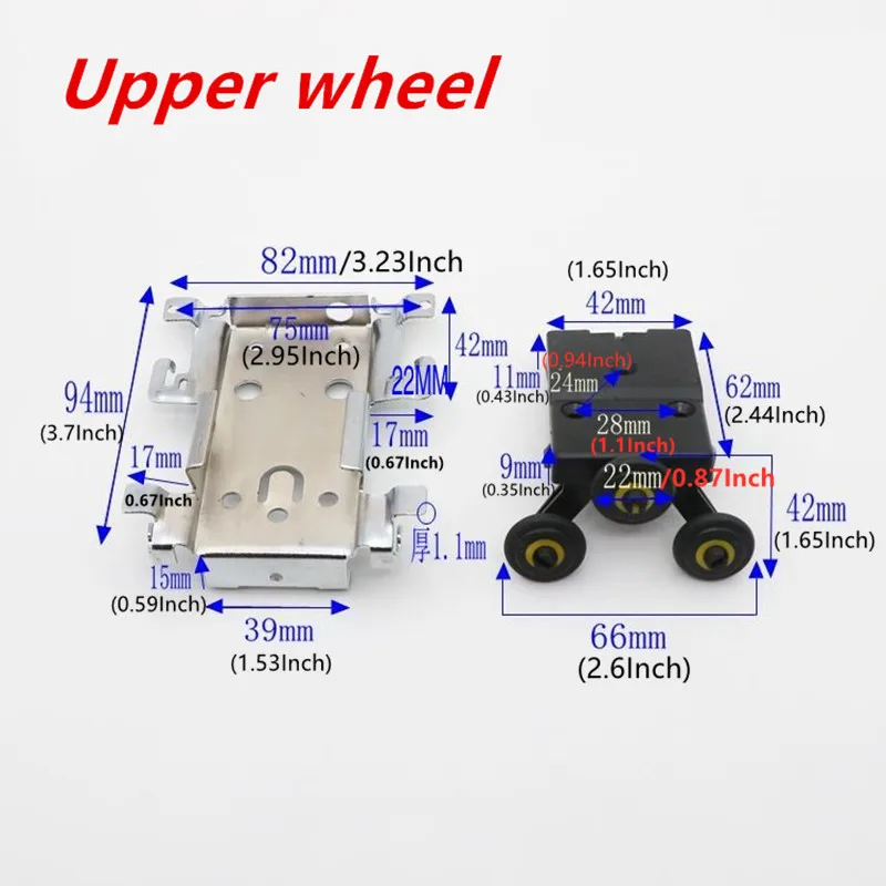 1PC Wardrobe Sliding Door Hardware, Top & Bottom Roller Guide Rail Set, Side Mount Hanging Wheel, Cabinet Door Pulley