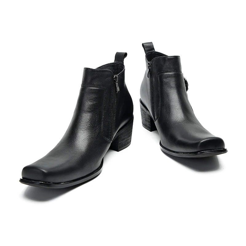 Botas estilo británico negro cuero Real Club fiesta hombre zapatos formales Botas de vestir de negocios punta cuadrada hombres botines de motocicleta