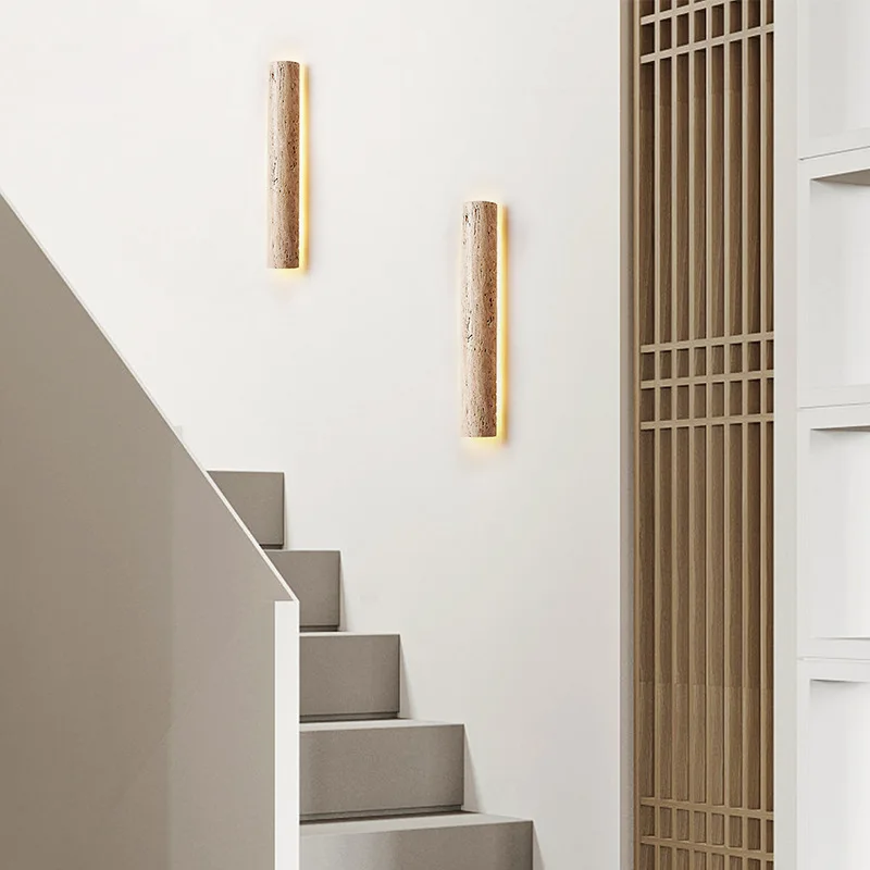 Mid-Century Japanese Travertine LED Linear Strip Wall Lamp - Creative Design for Bedroom Bedside, Background Wall & Balcony