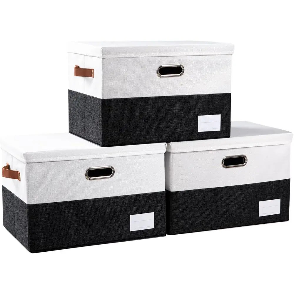 

Foldable Storage Bins with Lids [3-Pack] Fabric Collapsible Storage Boxes Baskets Cubes Containers with Handles for Closet Livin