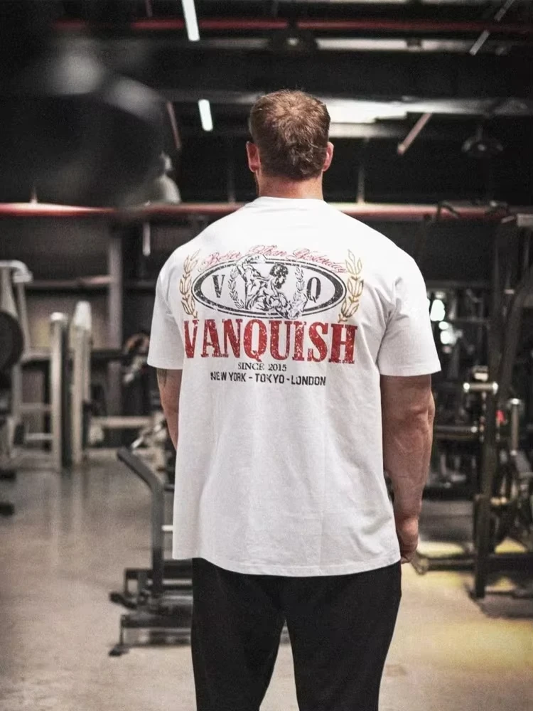 2026 Summer New GYM Fitness Crown Short-sleeved T-shirt Loose Combed Cotton Sorona Off-the-shoulder Large Style Trendy Brand