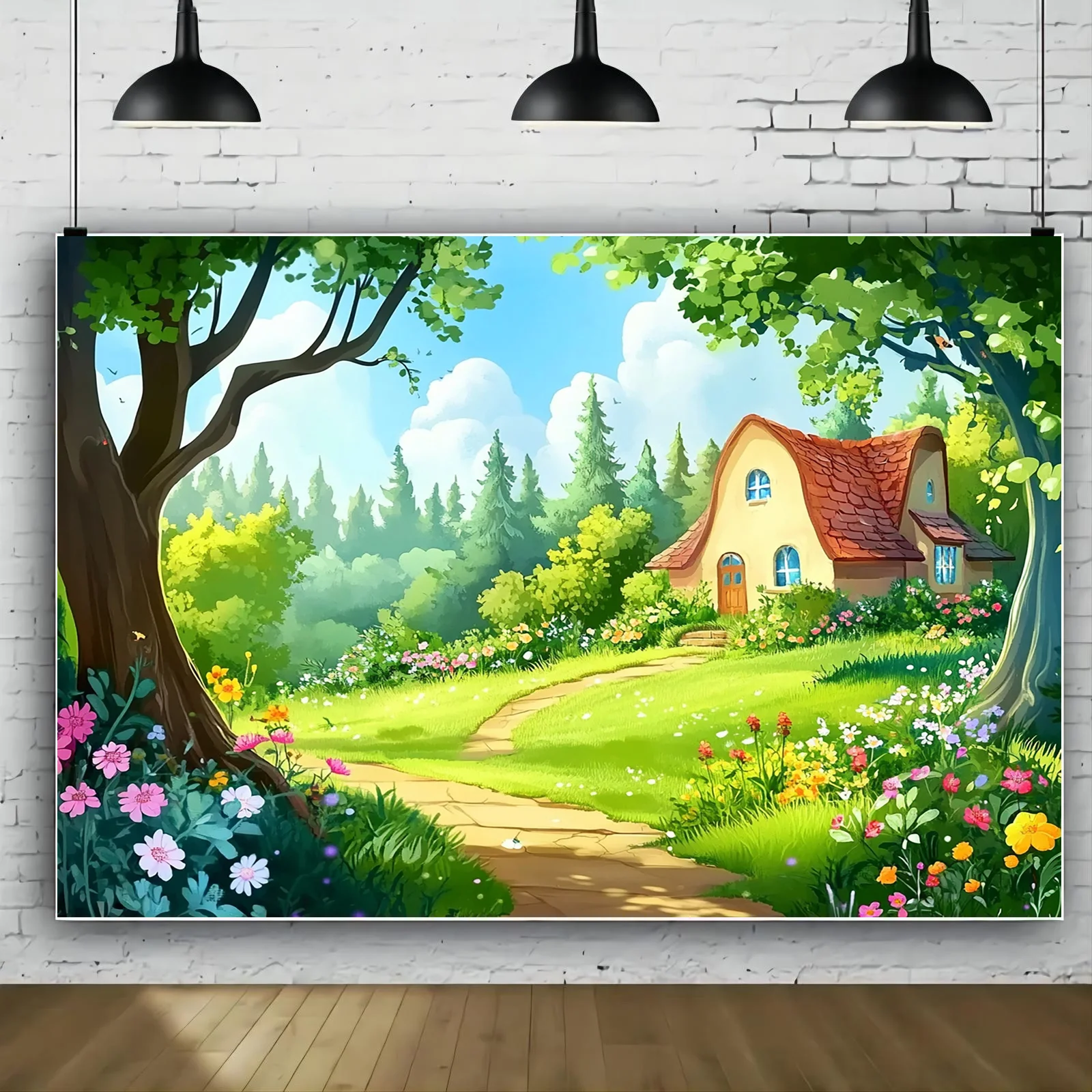 1 Stück Magic Forest Märchen-Hintergrund-Polyester-Banner, geeignet für Partys, Hochzeiten, Geburtstage und Fotokabinen-Requisiten