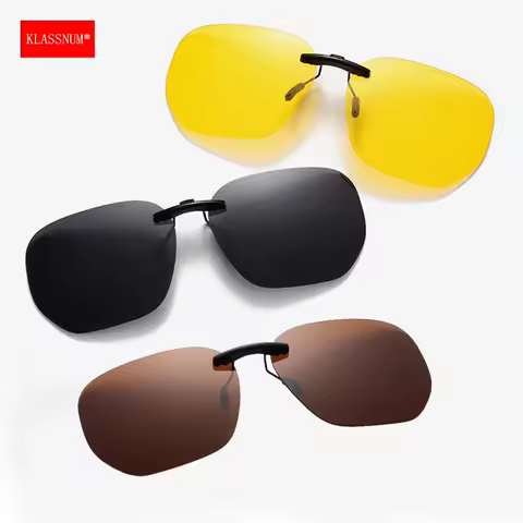 KLASSNUM Men Driving Clip On Polarized Sunglasses for Myopia Eyeglasses Women Square Night Vision Fishing UV400 Sun Glasses Clip
