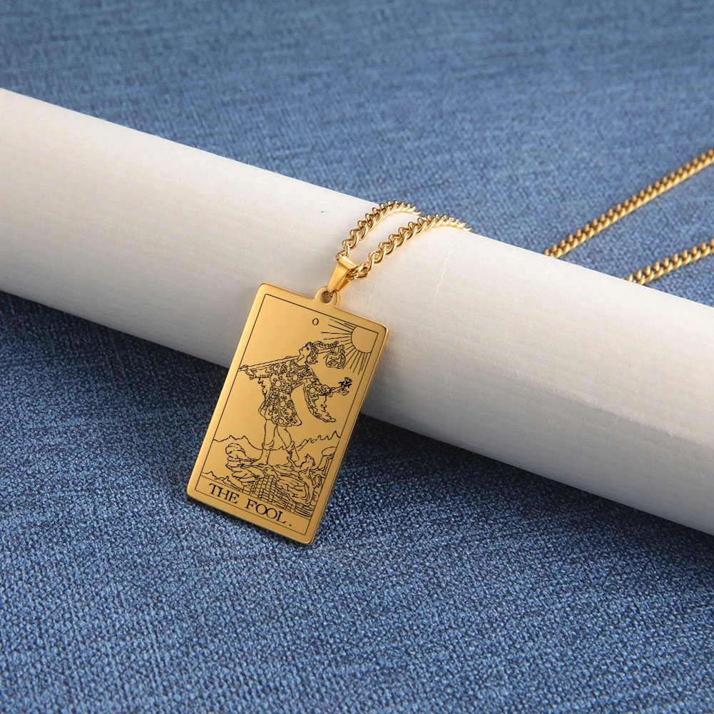 Dawapara Vintage Tarot Card Necklace The Major Arcana Pagan Astrology Talisman Pendants Necklace Stainless Steel Jewelry