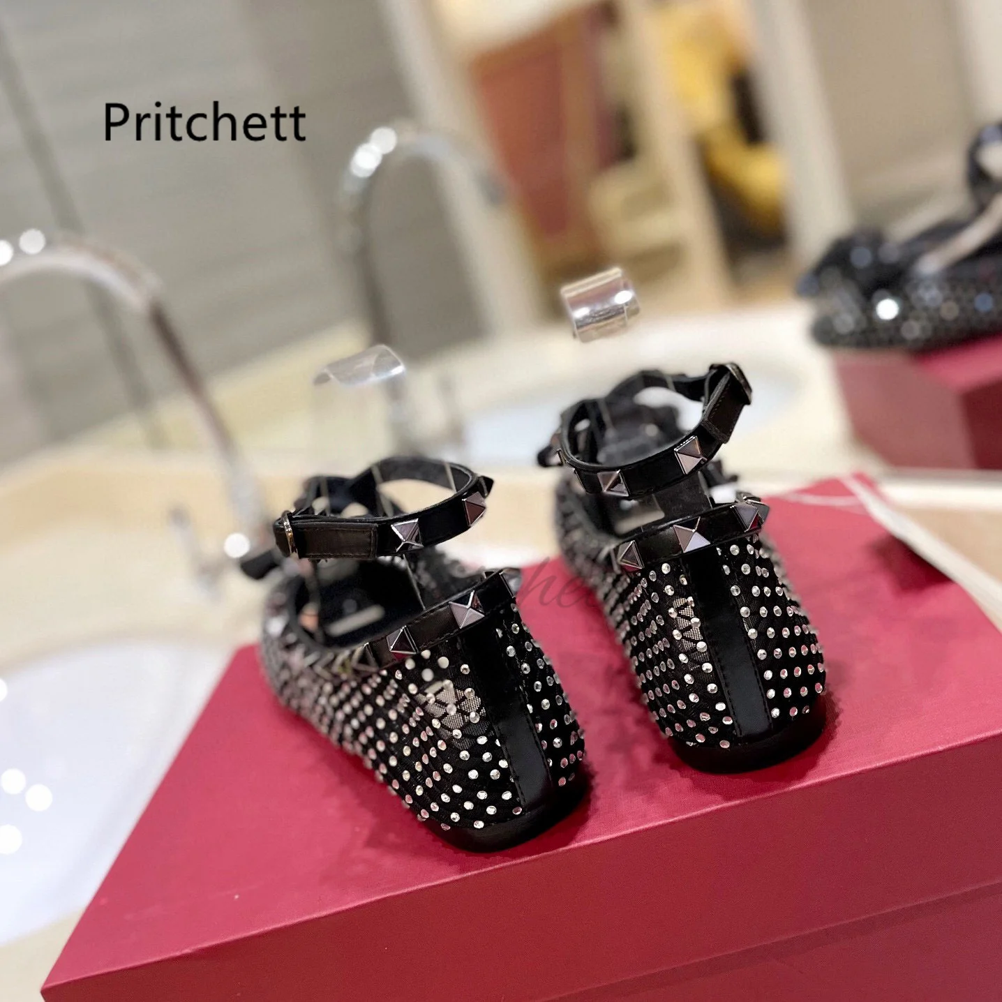 Bowknot Rivet Cross Strap Mary Janes Rhinestone Women\'s Shoes Round Toe Ballet Flats Sandals 2024 Spring New Shallow Single Shoe