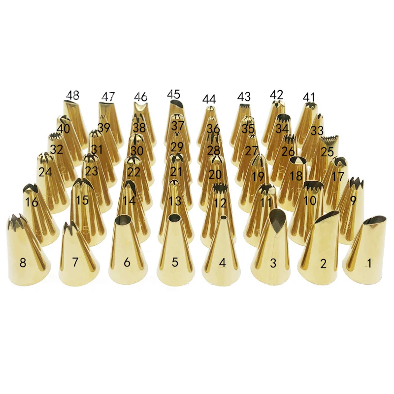 12-48pcs Gold Piping Tip With Number Fir Cake Decoration Tip Cookie Pacifier Pastry Bags Cake Art Tools Kit Baking Kichen Tools