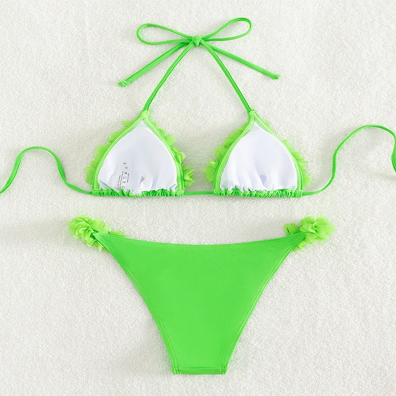 New European and American multi-color petal tied beach bikini swimsuit, 3-point swimsuit for women