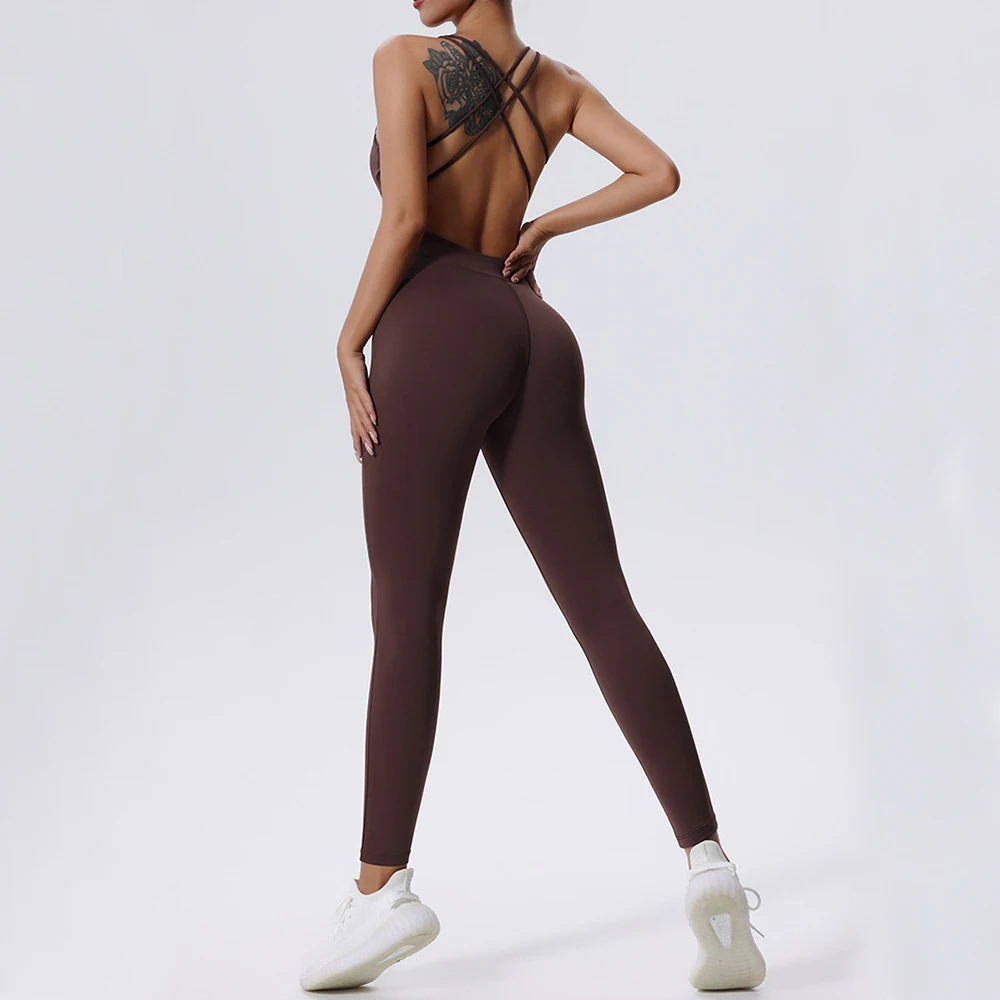 Sexy Backless Bodycon Scrunch Yoga Jumpsuit Women Dance Fitness Bodysuit Sportswear Push Up Sleeveless Yoga Clothes Tracksuits