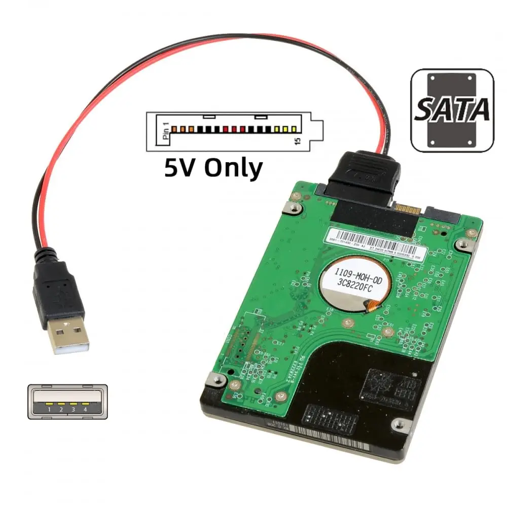 Cavo di alimentazione DC 5V singolo da USB a SATA 15 pin per driver disco SATA HDD SSD da 2,5 pollici 5V 2A Max