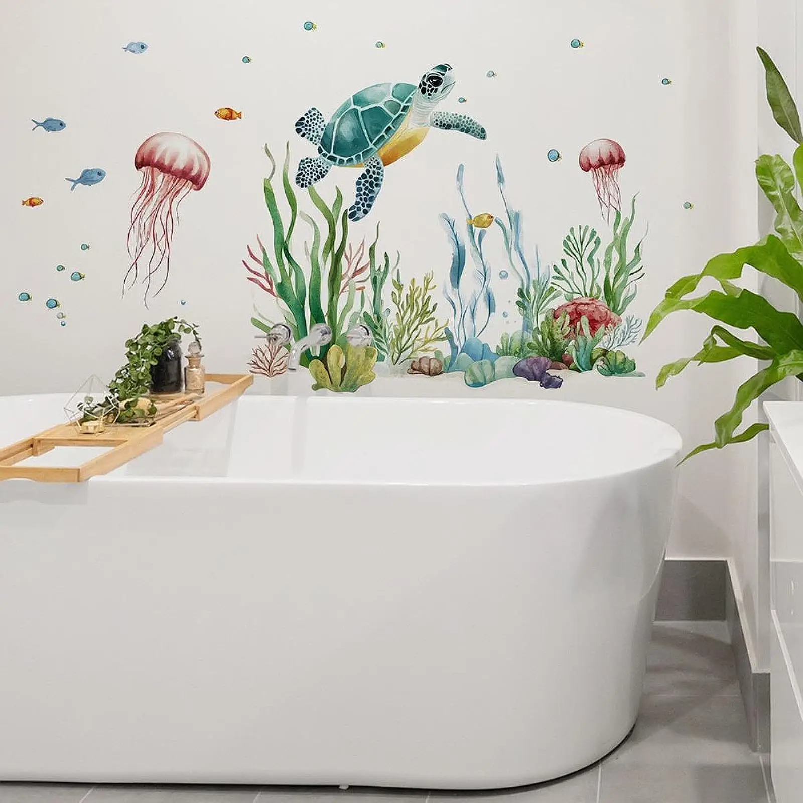 2x ملصقات جدارية على شكل سلحفاة من الأعشاب البحرية المحيطية لغرفة نوم المكتب #3
