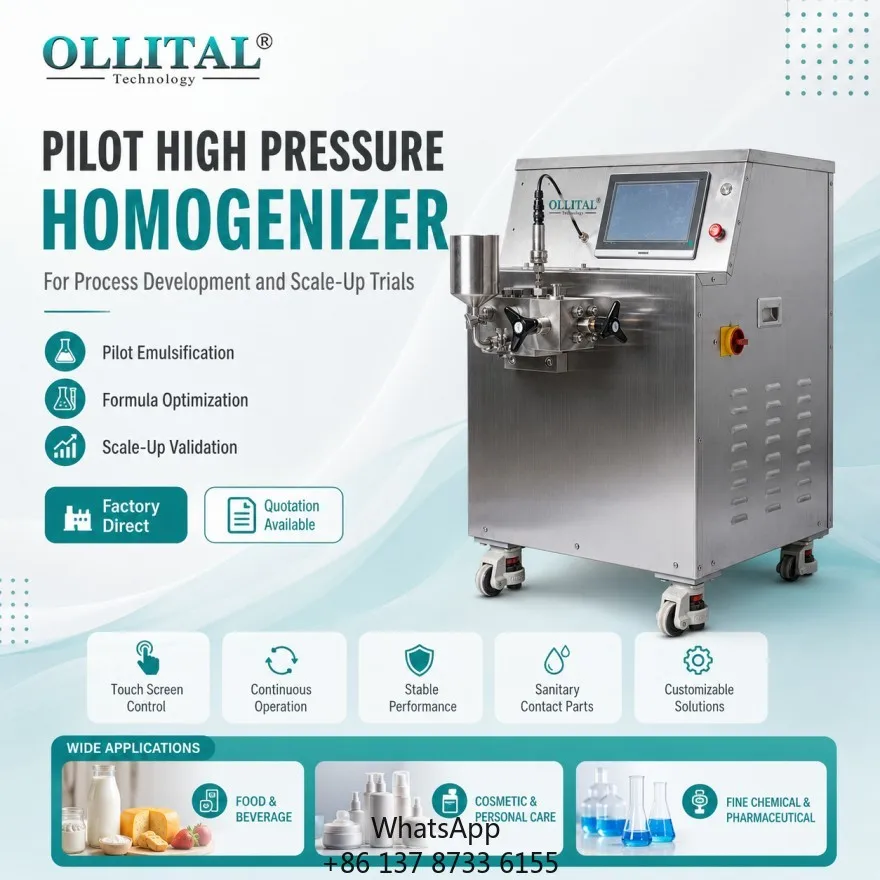 Ollital Pilot High Pressure Homogenizer For Scale Up Validation Emulsification And Repeated Process Trials