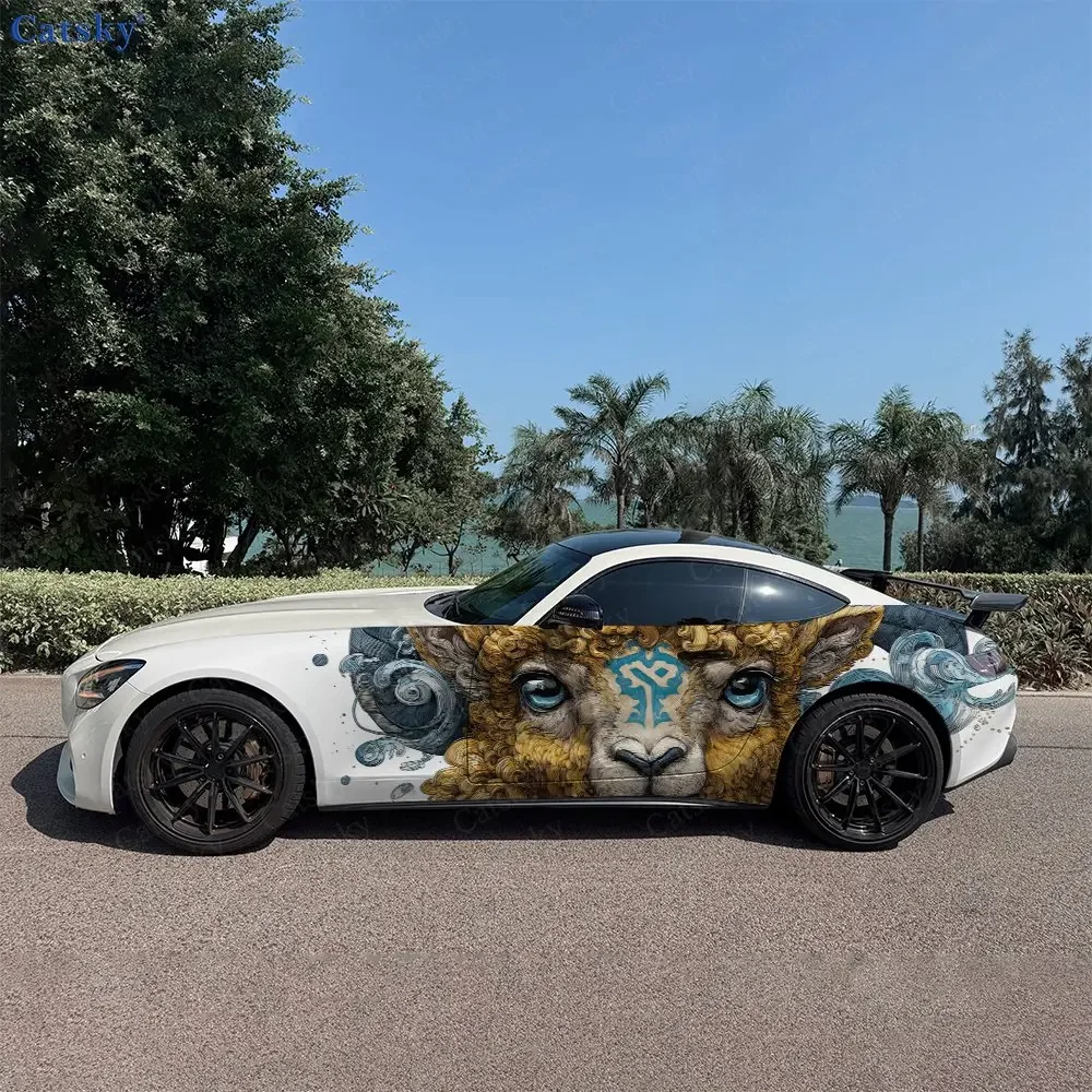 2pcs Divine Beast Ram Golden Horn, Durable, Fade-resistant, Enhance Vehicle Aesthetics With Bold Artistic Design Car Vinyl Wraps