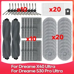 Compatible For ( Dreame X40 Ultra Complete, L40 Ultra, X40 Pro, S30 Pro Ultra ) Roller Side Brush Filter Mop Dust Bag Accessory