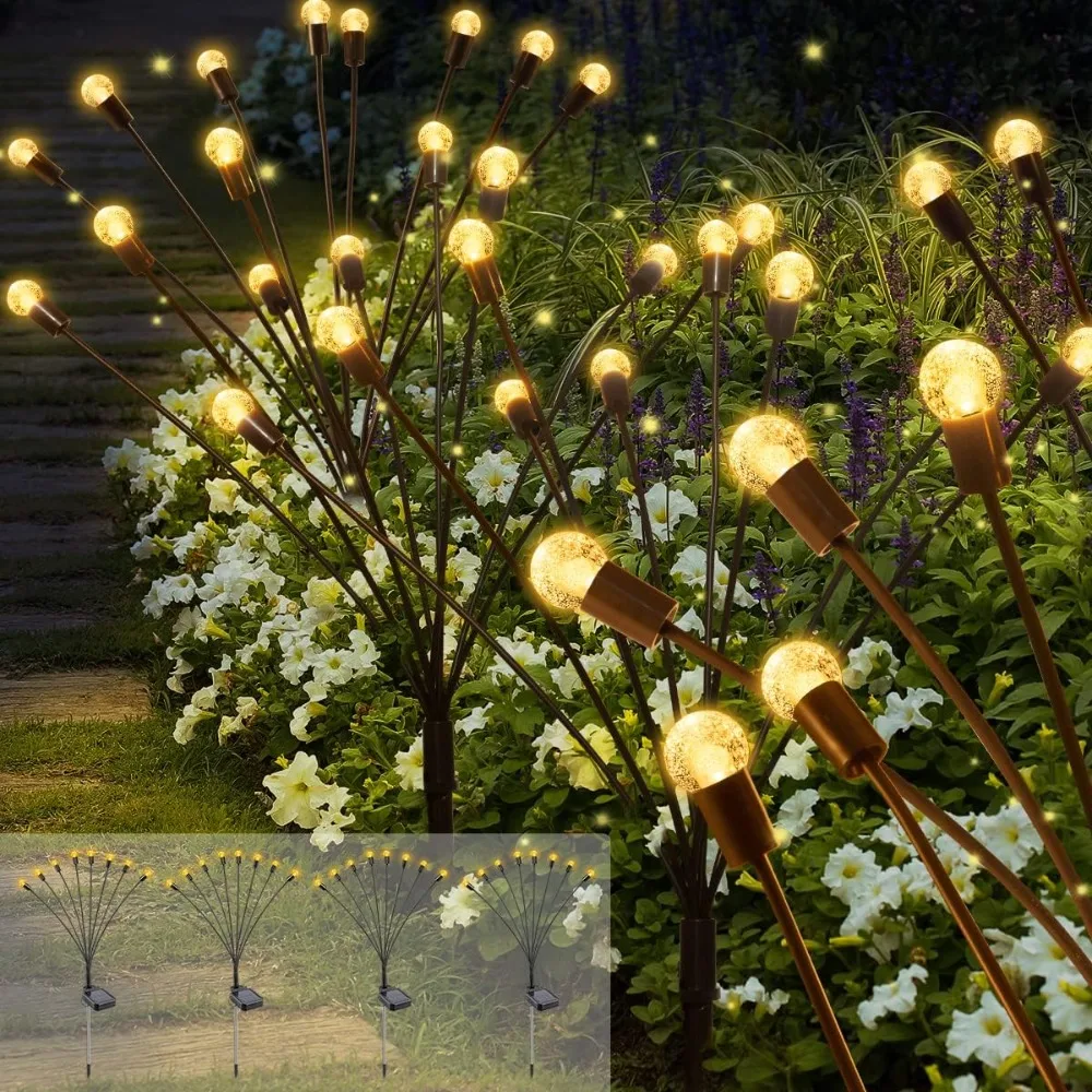 10 LED Solar Powered Firefly Lights with 2 Modes Bubble Style Solar Lights Outdoor Swaying Pathway Lights for Outside Landscape