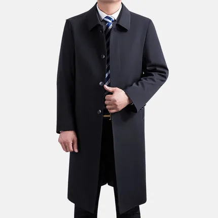 Winter Elderly Long Trench Coat Men's Thick Loose Over Knee Coat Dad's Plus Size Coat Homme Business Casual Warm Jacket