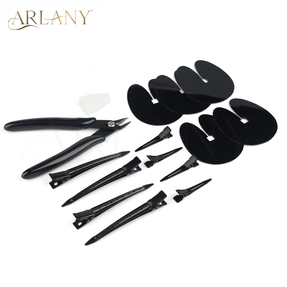 

ARLANY Keratin Bonding Cutter Pliers Kit 5Pcs Acrylic Heat Shield for Keratin Extensions 8Pcs Metal Hair Clips