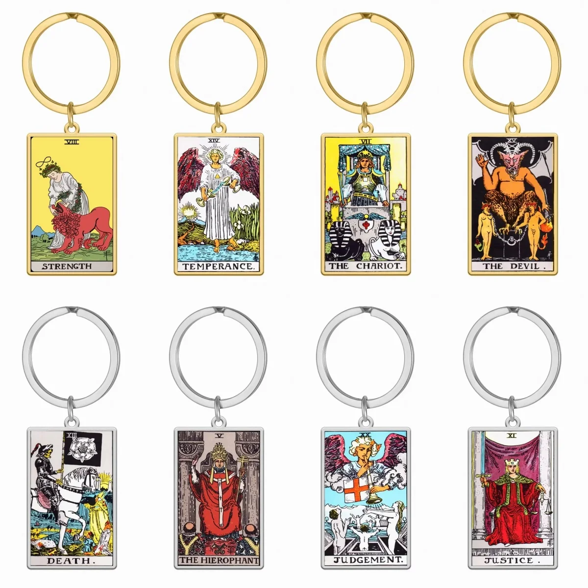 Stainless steel colored tarot card keychain divination magic talisman for men and women