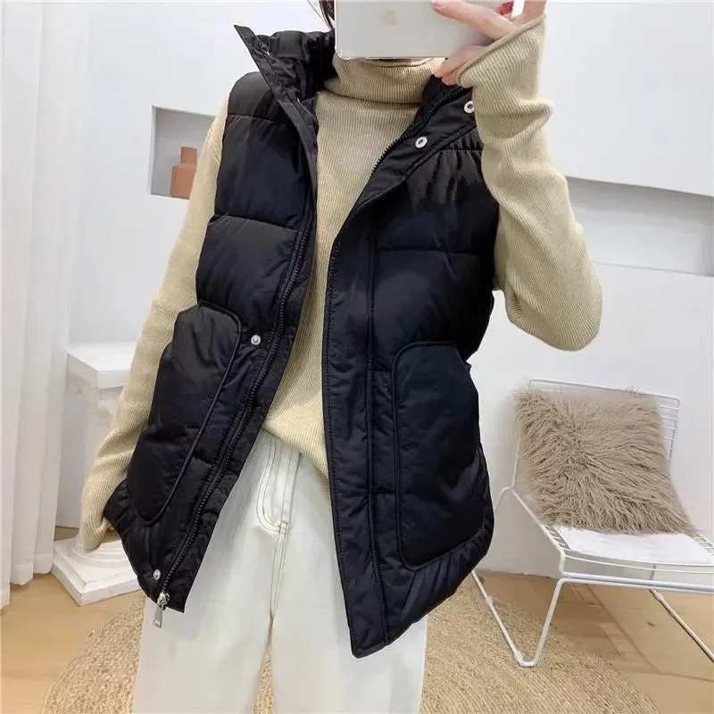 Down Cotton Vest Women 2024 New Korean Autumn Winter New Loose Fitting Outer Jacket Female Warm Vest Camisole Jacket Cardigan