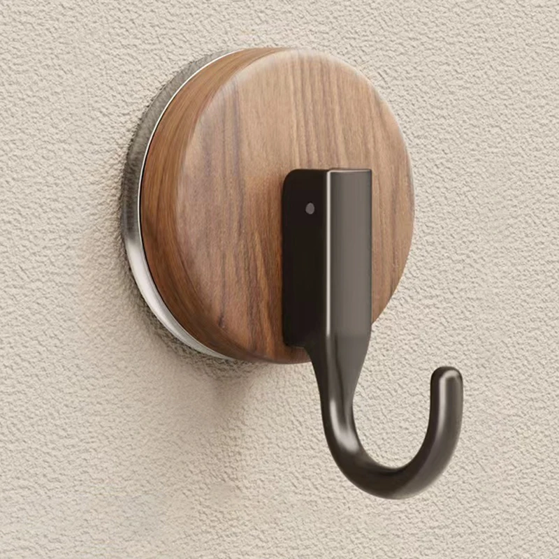 Robust Walnut Wood Door Hook No-Drill Adhesive Wall Storage