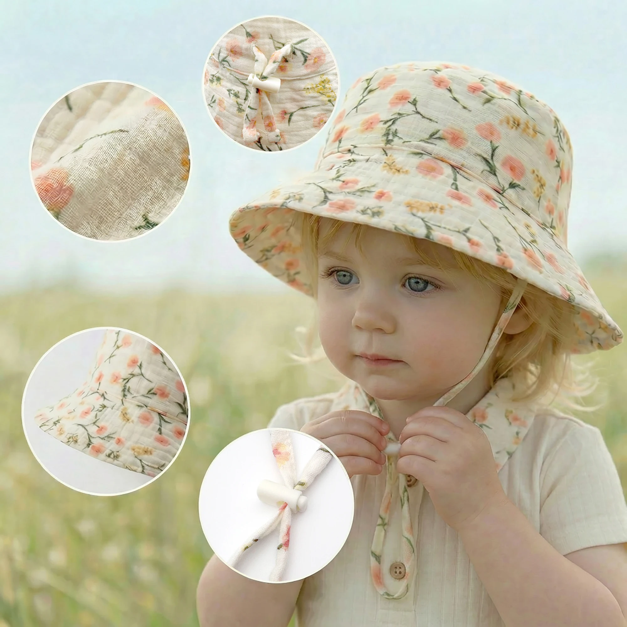 Pure Cotton Baby Sun Hat Lightweight Breathable Children's Fishing Cap Spring Summer Infant Protection 0-3 Years Old