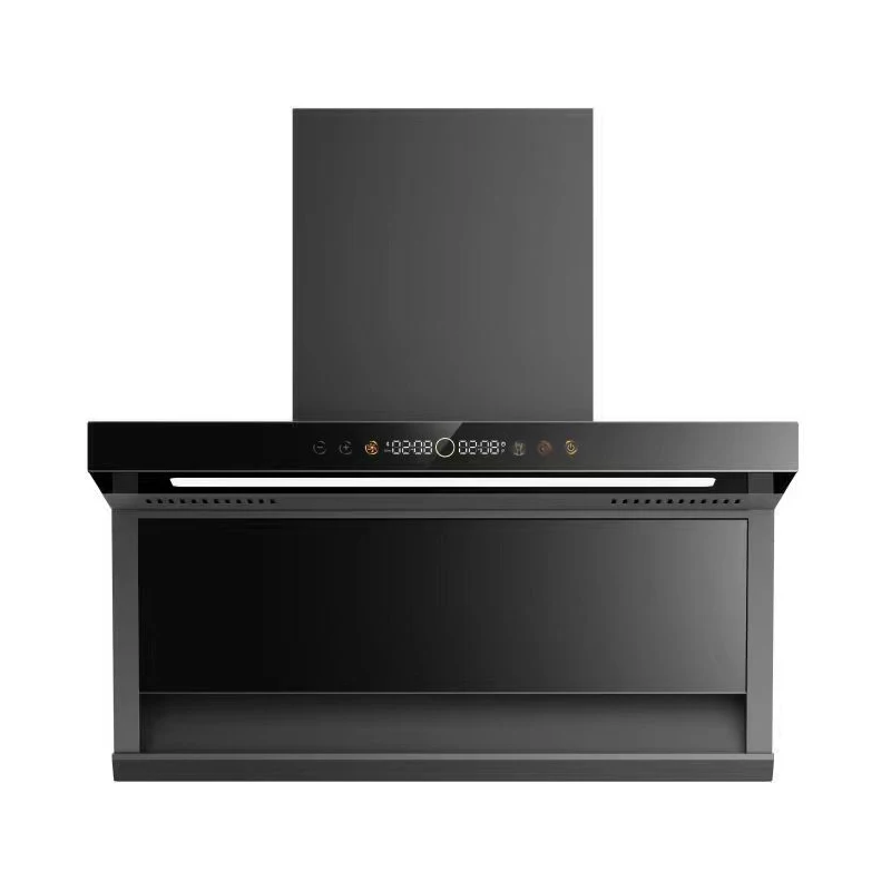 

7-Shaped Range Hood Smart Voice & Wave Control High Power Suction Power Top+Side Dual Vent for Home Kitchen