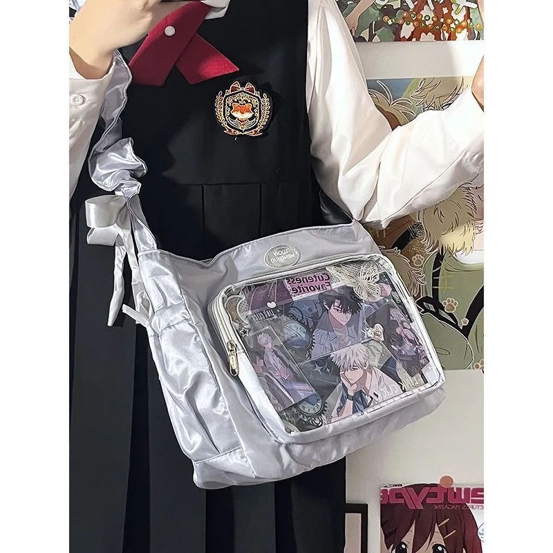 Japanese Teenage Girls Itabag Satin Bright Color JK Crossbody Bags For Women Gathered shoulder straps Shoulder Bag Ita Handbags