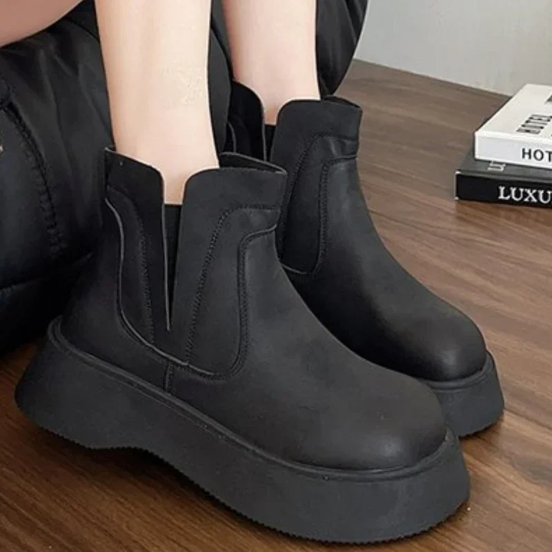 

Platform Plush Women Ankle 2024 Winter Flats Warm Shoes Woman Brand New Trend Goth Casual Walking Non Slip Fad Botas Mujer