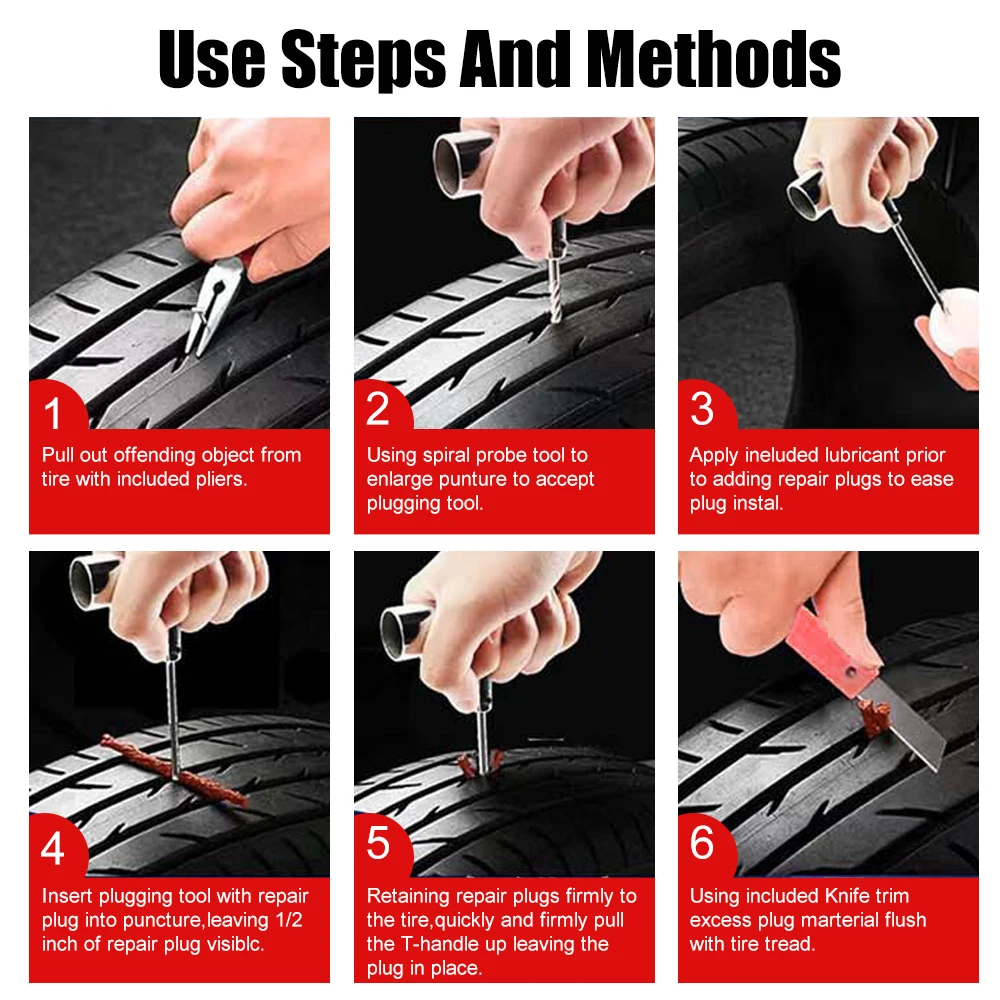 Auto Bike Tire Repair Studding Tool Set Car Tire Repair Tool Motorcycle Car Accessories 45 PCS Tyre Repair Kit Puncture Plug Set