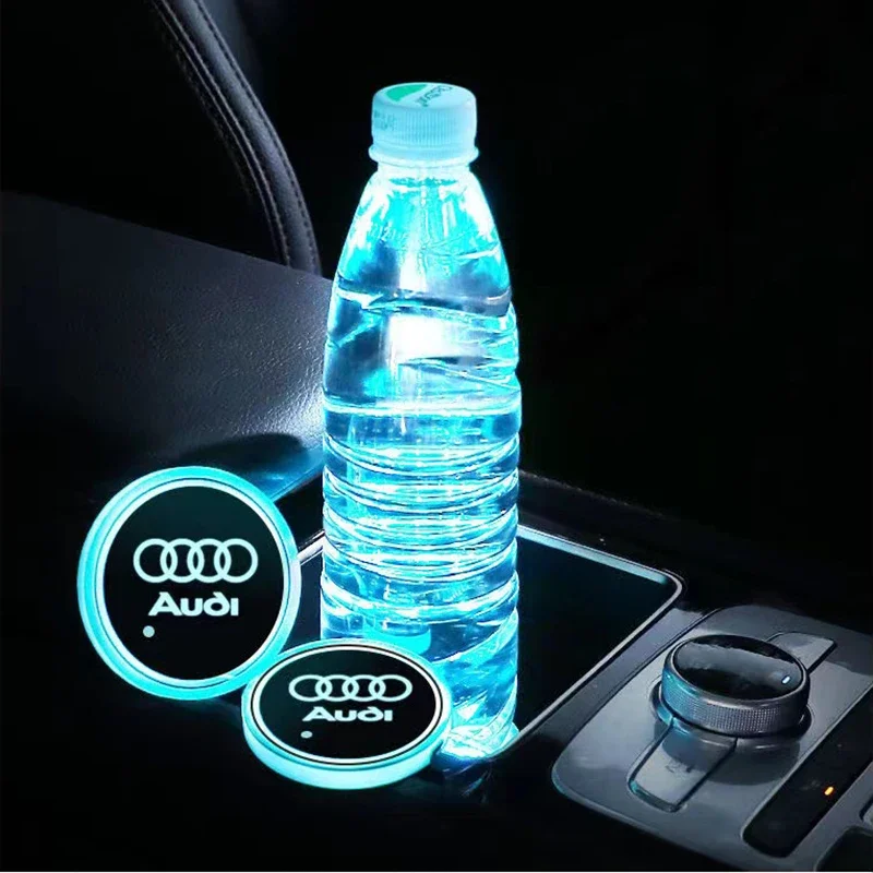 2Pcs LED Car Luminous Coaster Cup Holder Anti-slip Mat for Audi A1 A3 A4 A5 A6 A7 A8 Q2 Q3 Q5 Q7 TT S line S3 S4 S5 S6 R8 RS RS7