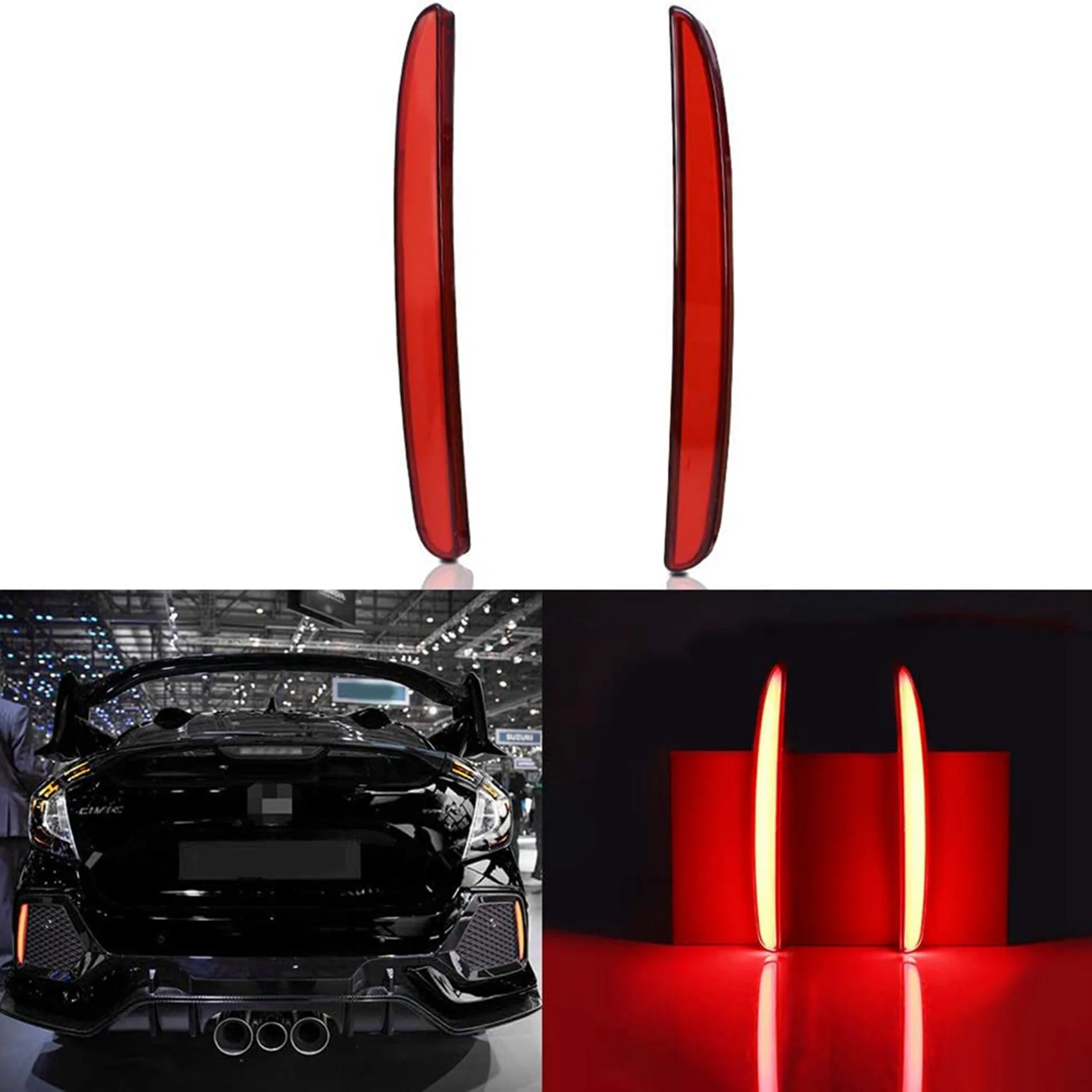 2 Pair Car LED Rear Bumper Fog Lamp Brake Light Dynamic Turn Signal Reflector For Honda Civic Type R 2016-2018