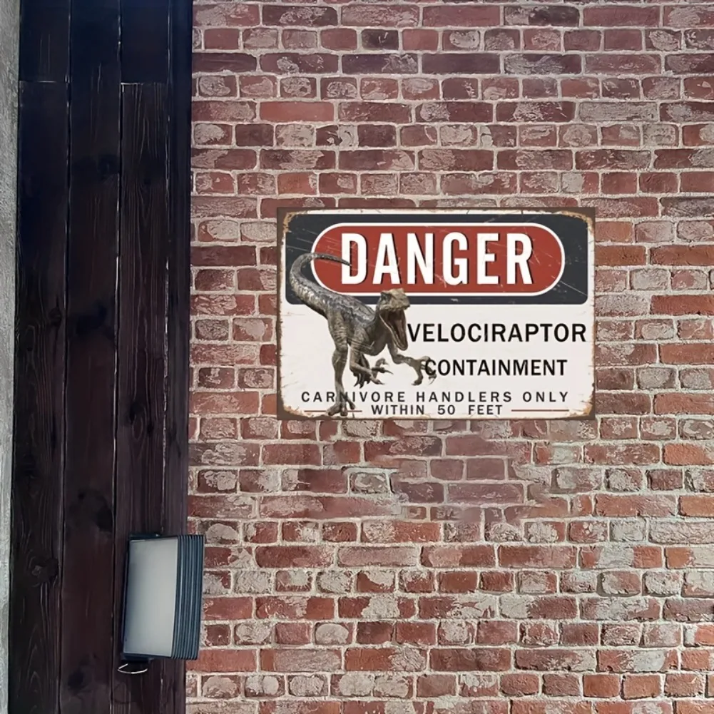 1 قطعة 12x8 "الرجعية ديناصور معدن القصدير تسجيل-فيلوسيرابتور الاحتواء جدار الفن ، مقاوم للماء الغبار ديكور للرجل الكهف