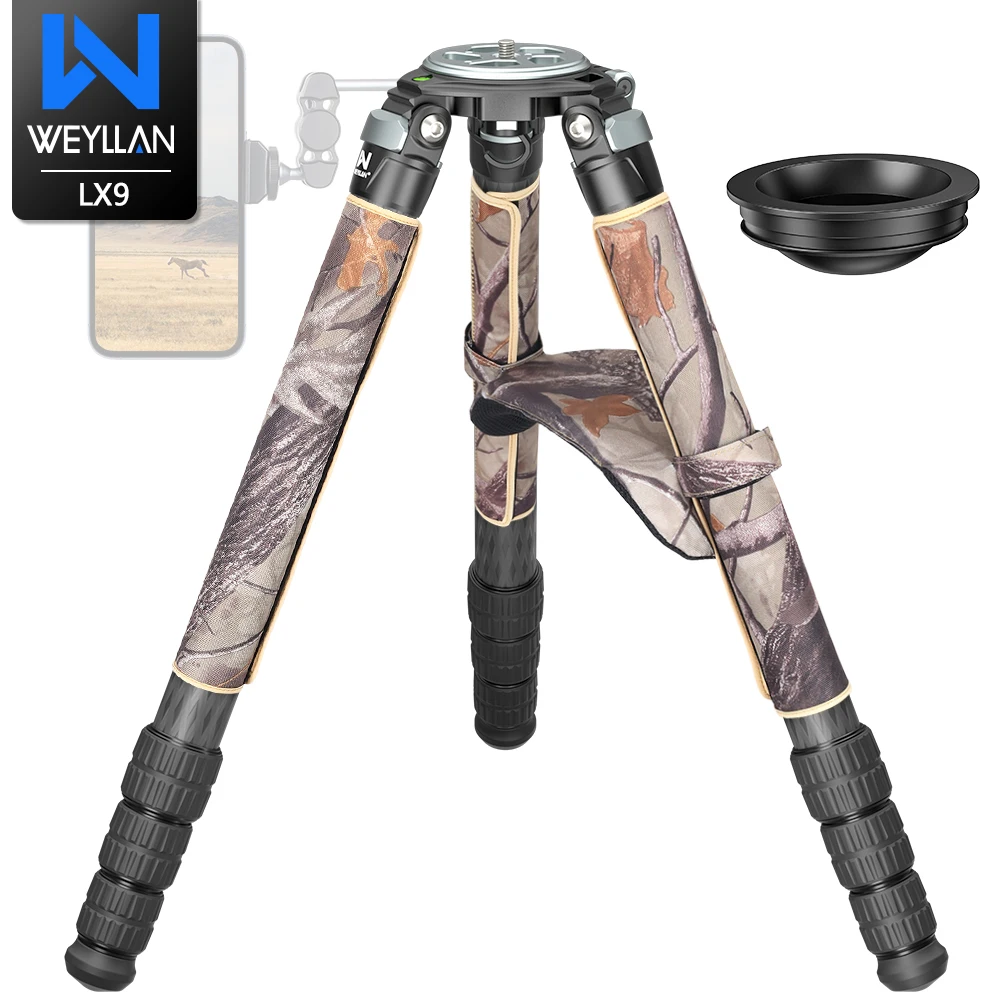 WEYLLAN LX9G Heavy Duty Carbon Fiber Camera Tripod Professional Bowl Tripod Adapter 40mm Tube Camouflage Sleeve Max Load 40kg